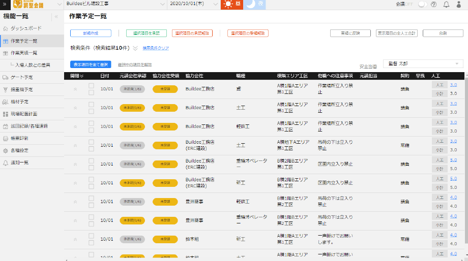 作業予定・実績の管理